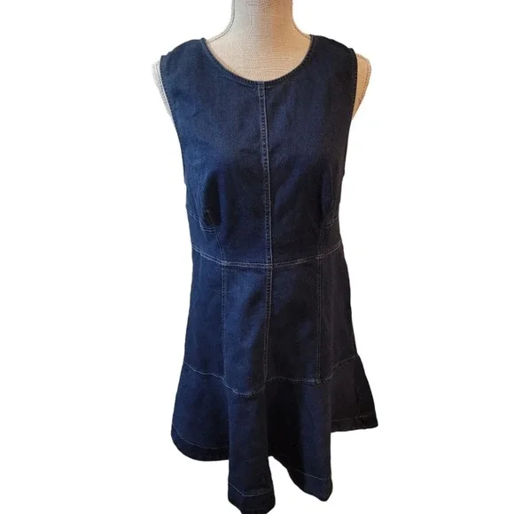 Free People Women's Campus Blue Chambray Denim Alex Mini Dress Size 12 NWT